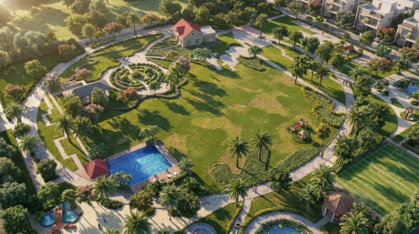 Landscaped open spaces at Kukreja Anandam World City