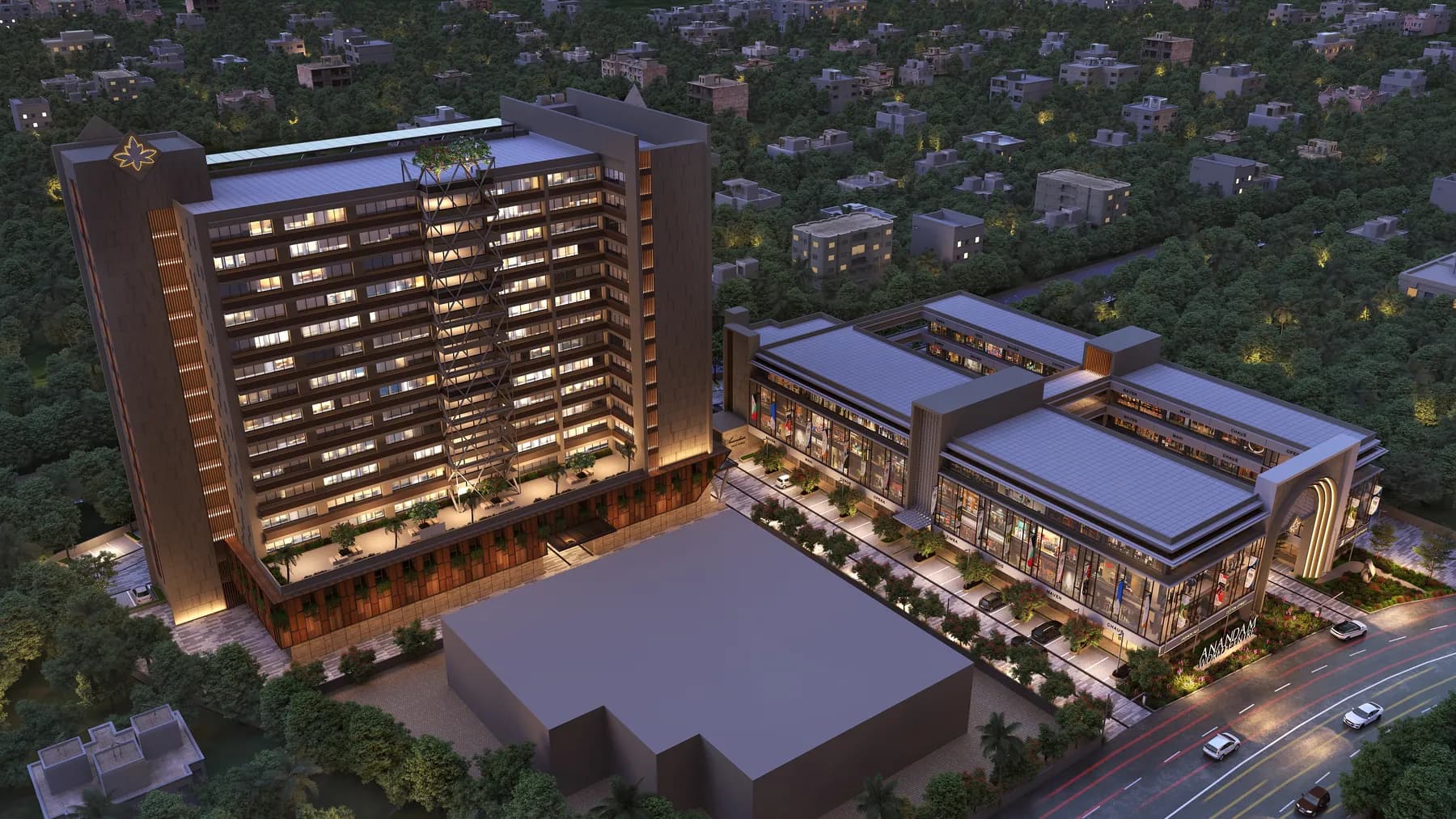 Anandam World City aerial — the township and its commercial blocks, Ganeshpeth Nagpur